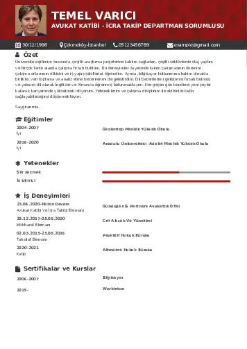 Hukuk Sekreteri Cv Örnekleri cv indir